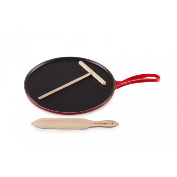 Crêpière Fonte Émaillée 27 cm Cerise avec Accessoires Le Creuset jusqu'à 1