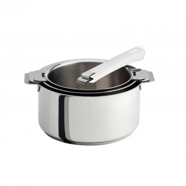 à prix promos Lot de 3 Casseroles inox avec Poignée Blanche Mutine Amovible Cristel 1