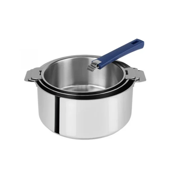 Lot de 3 Casseroles inox avec Poignée Bleue Mutine Amovible Cristel soldes en ligne 1