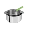 en promotion Lot de 3 Casseroles inox avec Poignée Verte Mutine Amovible Cristel 10
