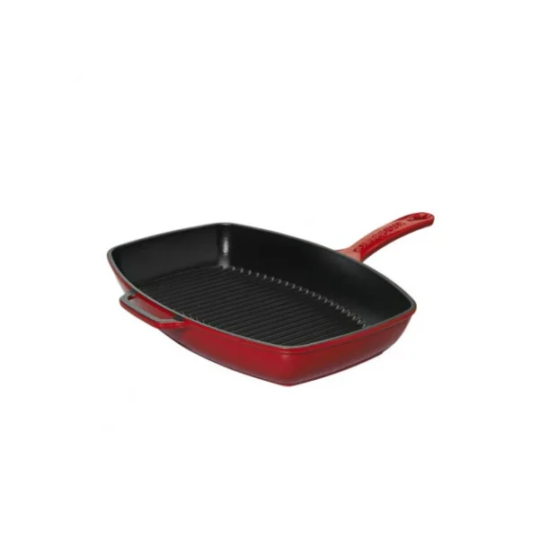 achat Poêle-gril En Fonte Rectangulaire 28 X 24 Cm Rouge Chasseur 1