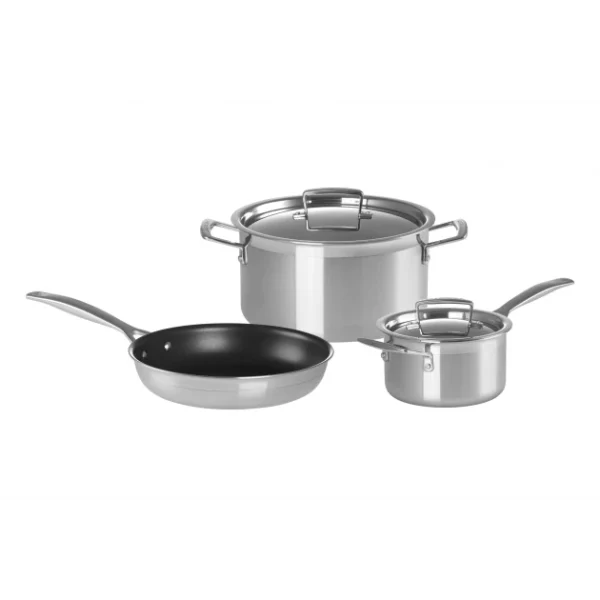 achat pas cher Set 3 Pièces Faitout, Poêle et Casserole avec Couvercle Inox Le Creuset 1